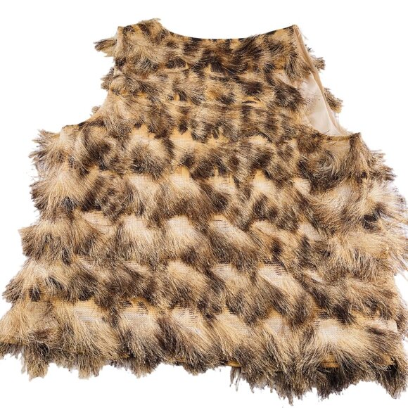 Chicos Travelers‎ Collection Faux Fur Vest Size 2 Beige & Brown sz Large - Picture 5 of 5